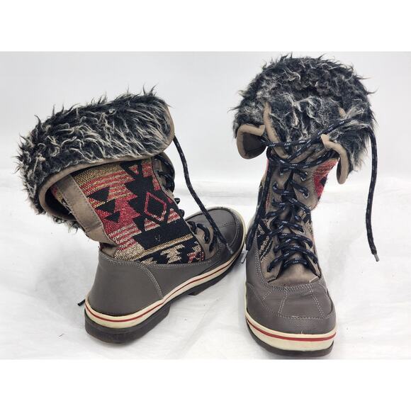 Aztec Print Snow Boots Warm Faux Fur Women Size 6/7 Boho Cozy Winter W22750 - Picture 16 of 16